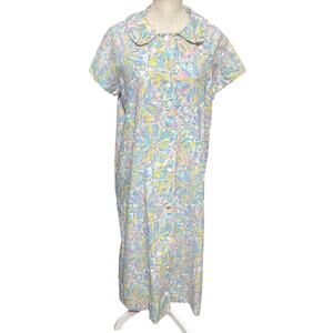 Vintage Basila Robe house dress coat pastel floral button front frolic lounge M